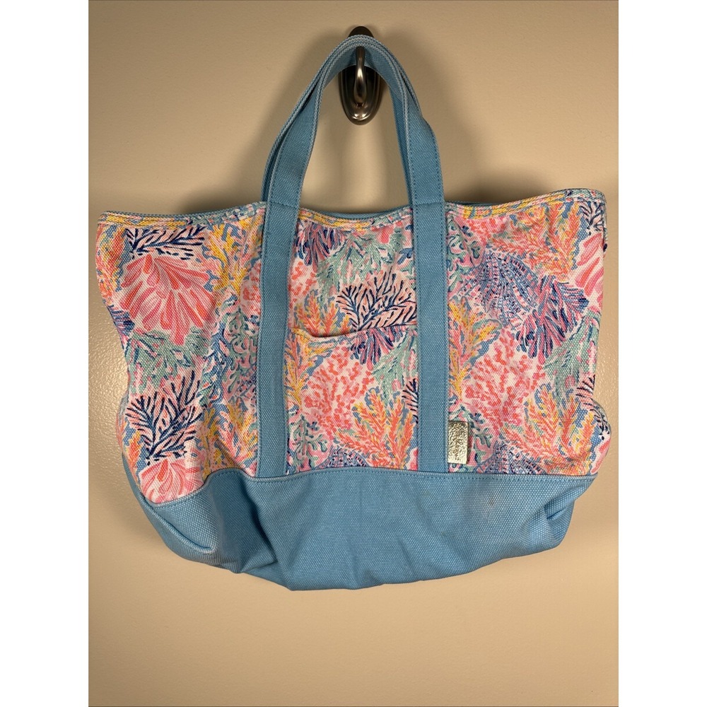 Lilly Pulitzer Mercato Canvas Cotton Beach Tote Bag‎ Zip Top - Multi Splashdance